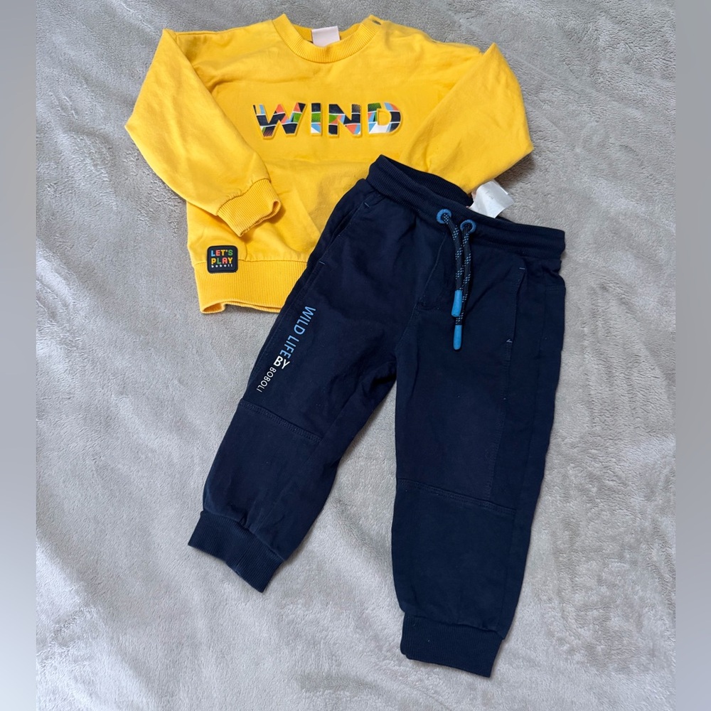 Boboli Kids Blue Jogger Pants and yellow sweater